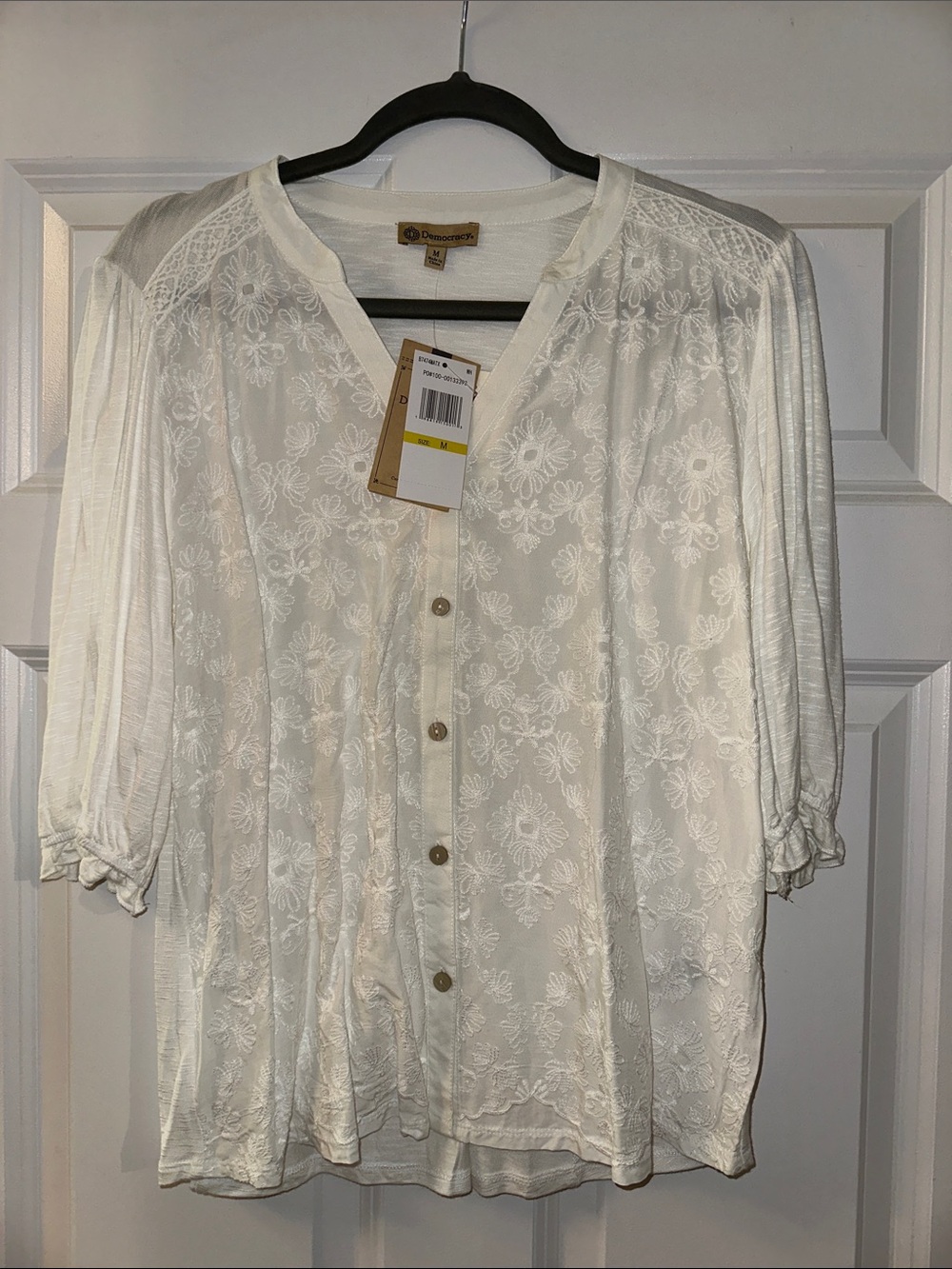 Democracy cream Embroidered Button-Front Blouse